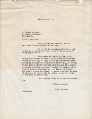 Letters Sent to Dr. Herman Schlundt, February 13, 1929