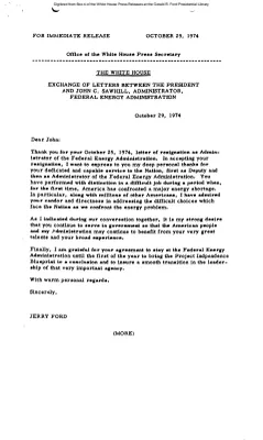 Exchange of Letters Between the President and John C. Sawhill, Administrator, Federal Energy Administration