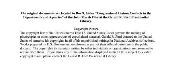 Congressional Liaison Contacts in the Departments and Agencies