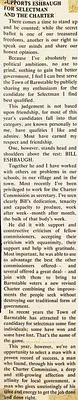 Supports Eshbaugh for selectman and the charter