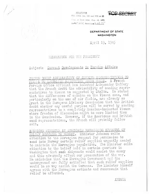 Memorandum from Secretary of State Edward Stettinius to President Harry S. Truman