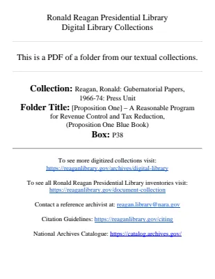 [Proposition One] - A Reasonable Program for Revenue Control and Tax Reduction, (Proposition One Blue Book)