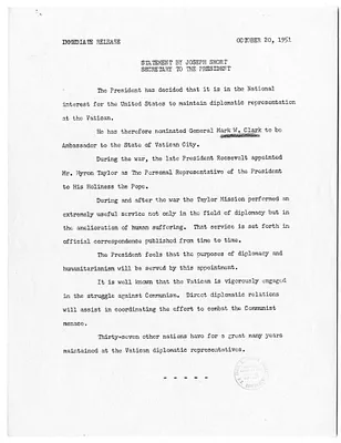 Press Release, Statement by Press Secretary Joseph Short