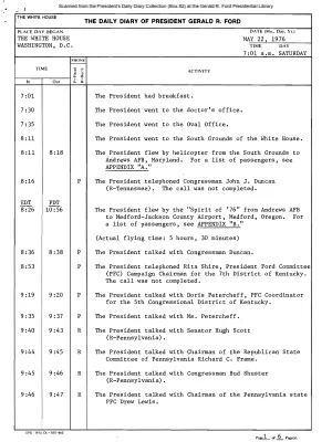 President Gerald R. Ford's Daily Diary, May 22, 1976