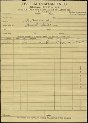 Receipt from Joseph M. O'Callaghan Co., wholesale floor coverings