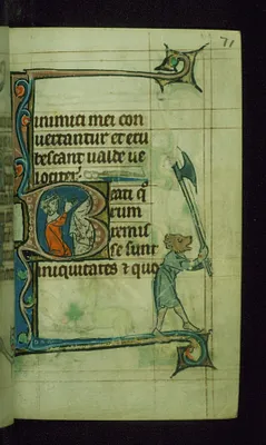 Leaf from Book of Hours: Seven Penitential Psalms; Initial B with King David Kneeling in Prayer at an Altar
