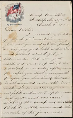 Letter from John Jubb, Camp Hamilton, Fortress Monroe Va., to William Jubb, West Chelmsford, Mass., March 9, 1862