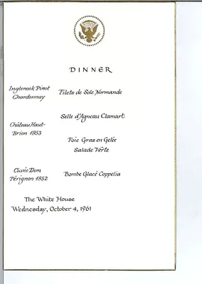 Menu for the state dinner honoring President Abboud of the Republic of the Sudan