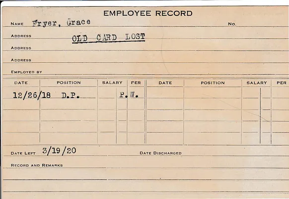 Employee Record, March 19, 1920
