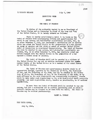 White House Press Release, Executive Order Number 9586