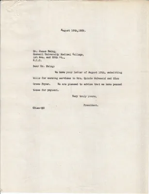 Letters Sent to James Ewing, August 15, 1929