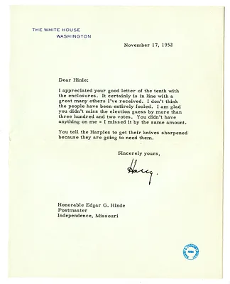Letter from Harry S. Truman to Edgar Hinde