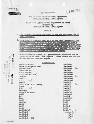 Brief of Telegrams of the Department of State, Prepared by Division of Naval Intelligence