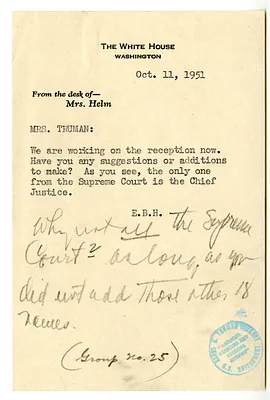 Memorandum from Edith Helm to Bess W. Truman