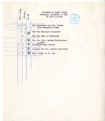 Guest List for Luncheon at the Blair House