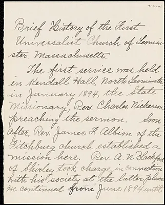 First Universalist Church, historical sketch