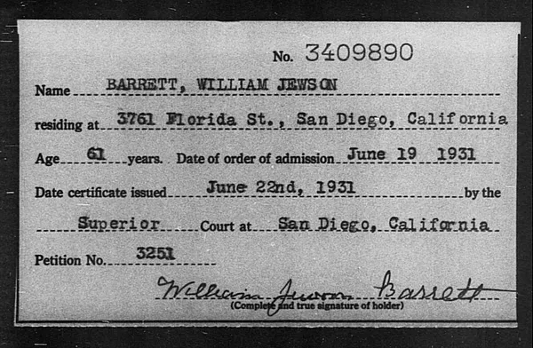 Barrett, William Jewson - 1931