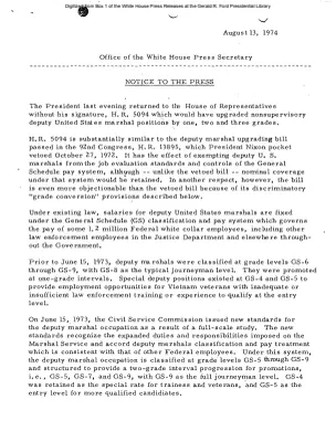 President Returned H.R. 5094 Without Signature [Signing Statements and Announcements]