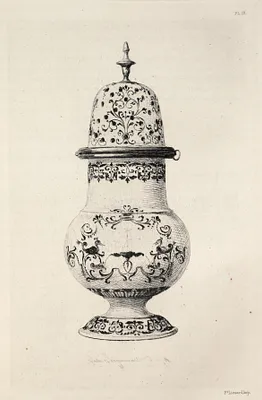 History of the Ceramic Art: A Descriptive and Philosophical Study of the Pottery of All Ages and All Nations: France: Moustieres- Sugar Caster, Blue Decoration (Plate IX)