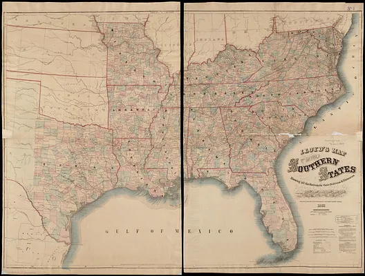 Lloyd's map of the Southern States, showing all the railroads, their stations & distances