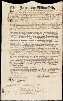 Robert Price indentured to apprentice with John Foster of Boston, 28 July 1747