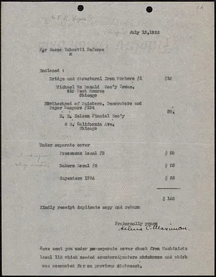 Selma C. Maximon typed letter (copy) to [Frank R. Lopez?, Chicago, Ill.], July 13, 1922