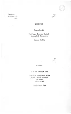 White House Luncheon and Dinner Menu