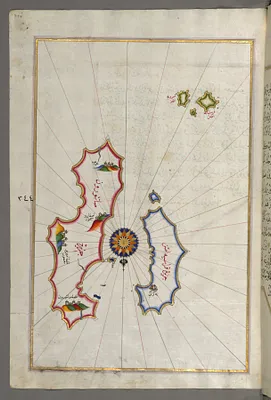 Map of Two Islands: Santorini and Thera in the Aegean Sea, North of Crete