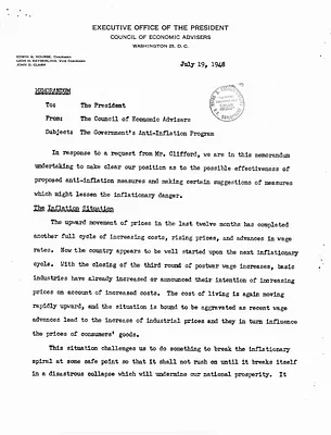 Memorandum from the Council of Economic Advisers to President Harry S. Truman