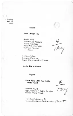 White House Dinner and Supper Menu