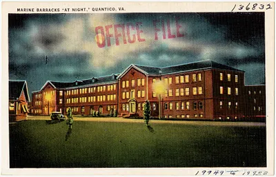 Marine Barracks, "at night," Quantico, VA.