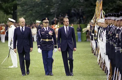 President Gerald R. Ford and King Juan Carlos I of Spain Reviewing the Guard at the State Arrival Ceremony for His Majesty