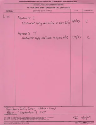 President Gerald R. Ford's Daily Diary, September 08, 1975