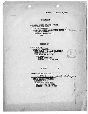 USS Williamsburg Menu