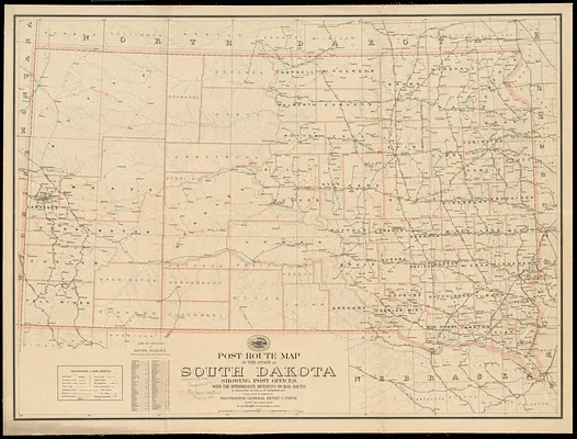 Post route map of the state of South Dakota showing post offices with the intermediate distances on mail routes in operation on the 1st of December, 1903