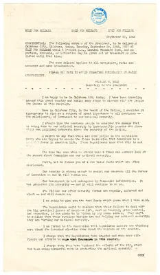 Press Release, Speech of President Harry S. Truman, Oklahoma City, Oklahoma