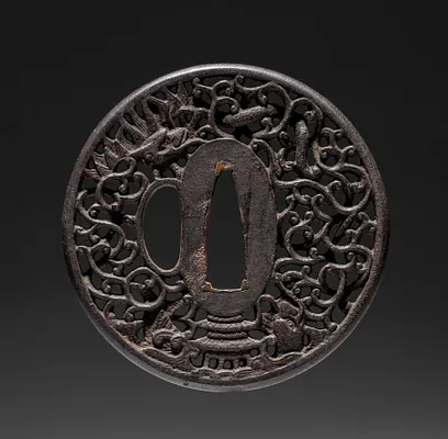 Sword Guard (Tsuba) with Dragon and Palace