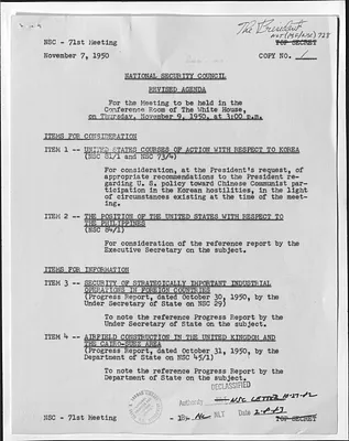 Revised Agenda for the Seventy-First National Security Council Meeting