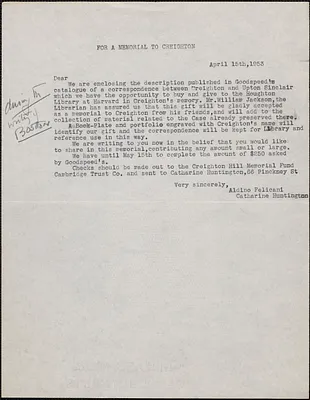 Aldino Felicani and Catharine Huntington typed letter (circular) [Boston, Mass.], April 15, 1953