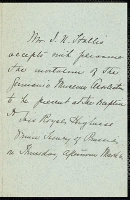 Hollis, Ira Nelson, 1856-1930 autograph note signed (in 3d person) to the Germanic Museum Association, Cambridge, Mass.?, 1902