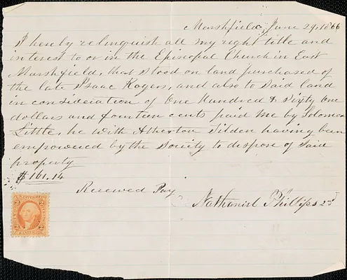 Relinquishment of Nathaniel Phillips 2nd's title to Trinity Church in Marshfield