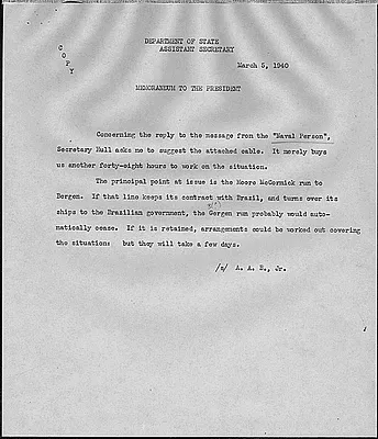 Adolf Berle to Franklin D. Roosevelt