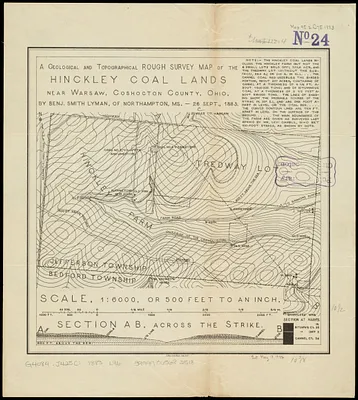 A geological and topographical rough survey map of the Hinckley Coal Lands near Warsaw, Coshocton County, Ohio