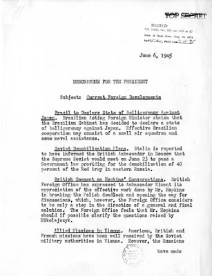 Memorandum from Acting Secretary of State Joseph Grew to President Harry S. Truman, Current Foreign Developments