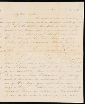 Letter to 'Bella' from friend 'Lizzie', Lynn, July 27, 1851