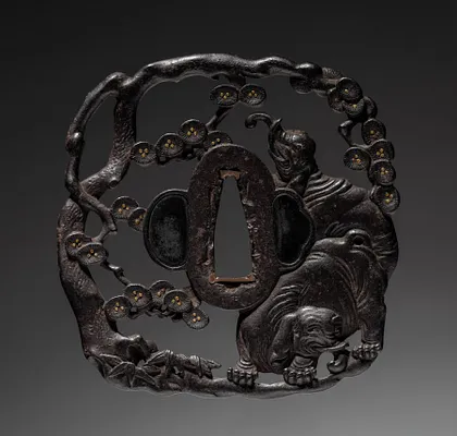 Sword Guard (Tsuba) with Elephant in Pine