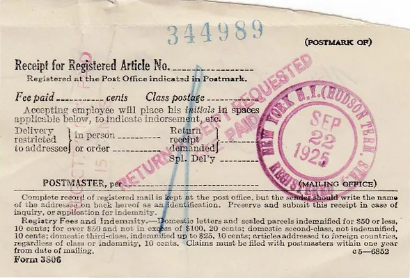 Receipt, September 22, 1925