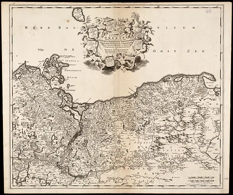 Ducatus Pomeraniae tabula generalis, in qua sunt Ducatus Pomeraniae, Stettinensis, Cassubiae, Vandaliae, et Bardensis, Principatus Rugiae, ac Insulae, Comitatus Guskoviensis, et Dominia Louwenburgense, Wolgastense et Butoviense