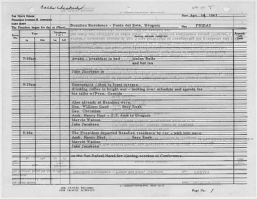 President's Daily Diary Entry, April 14, 1967