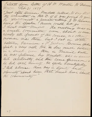 Extract of a letter from Anne Warren Weston to Debora Weston, Feb. 21, 1839